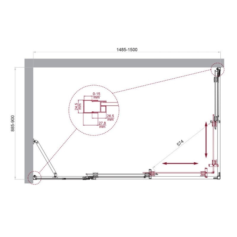 Душевой уголок BelBagno LUCE-AH-21-150/90-C-Cr, 150 х 90 см, стекло прозрачное, профиль хром