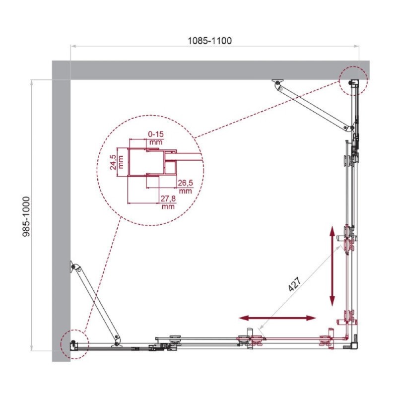 Душевой уголок BelBagno LUCE-AH-22-110/100-C-Cr, 110 х 100 см, стекло прозрачное, профиль хром