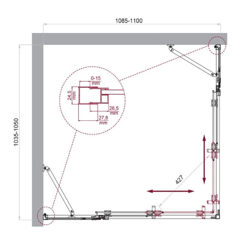Душевой уголок BelBagno LUCE-AH-22-110/105-C-Cr, 110 х 105 см, стекло прозрачное, профиль хром
