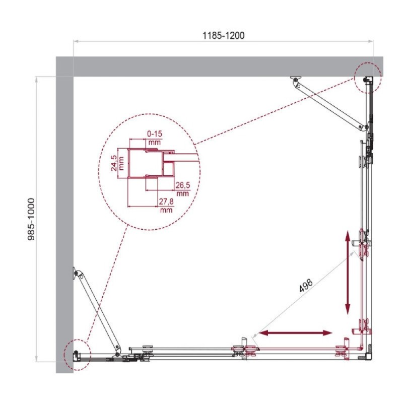Душевой уголок BelBagno LUCE-AH-22-120/100-C-Cr, 120 х 100 см, стекло прозрачное, профиль хром