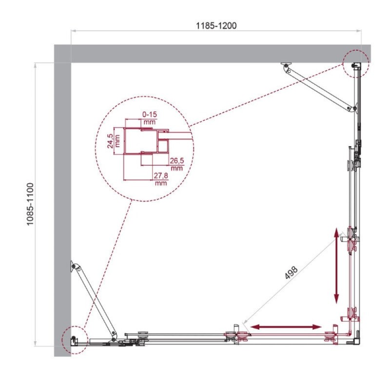 Душевой уголок BelBagno LUCE-AH-22-120/110-C-Cr, 120 х 110 см, стекло прозрачное, профиль хром