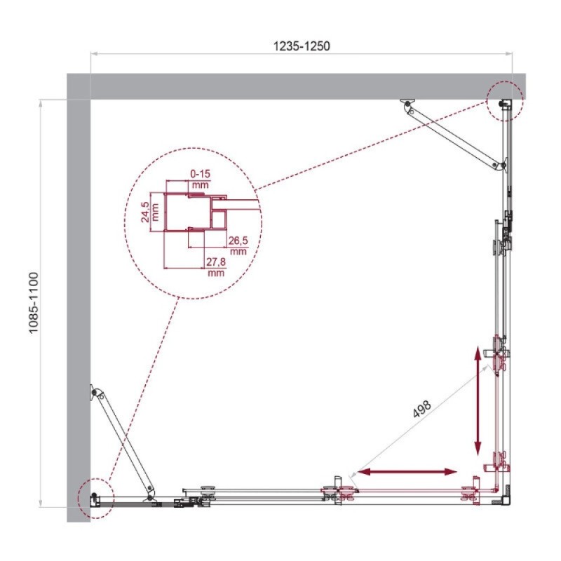 Душевой уголок BelBagno LUCE-AH-22-125/110-C-Cr, 125 х 110 см, стекло прозрачное, профиль хром