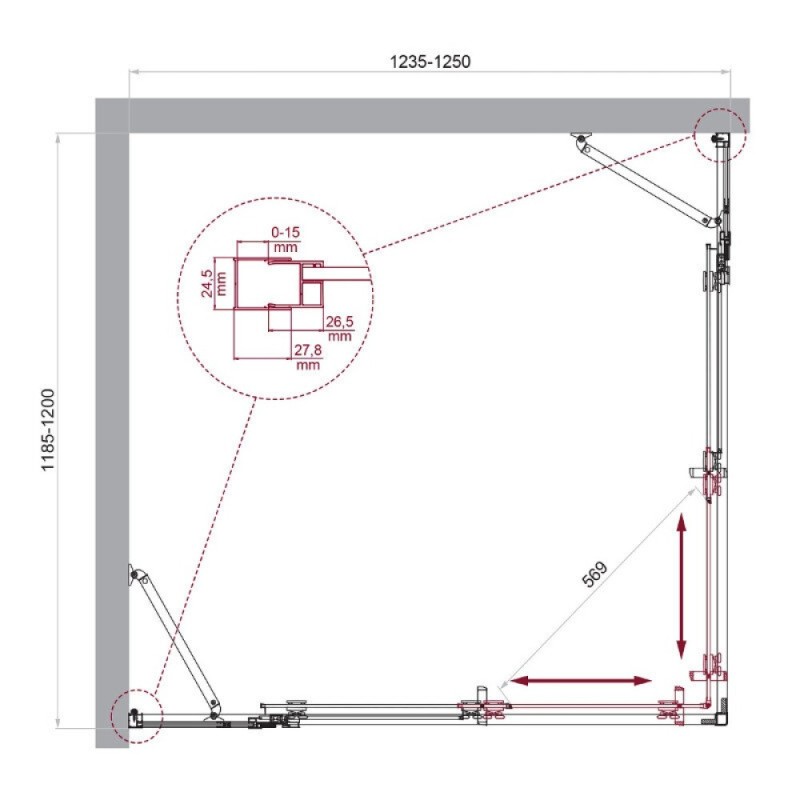 Душевой уголок BelBagno LUCE-AH-22-125/120-C-Cr, 125 х 120 см, стекло прозрачное, профиль хром