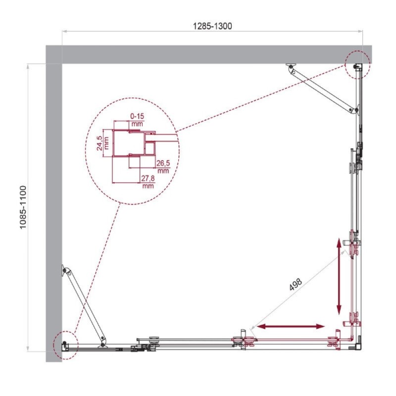 Душевой уголок BelBagno LUCE-AH-22-130/110-C-Cr, 130 х 110 см, стекло прозрачное, профиль хром