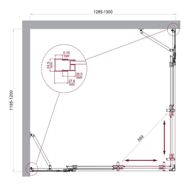 Душевой уголок BelBagno LUCE-AH-22-130/120-C-Cr, 130 х 120 см, стекло прозрачное, профиль хром