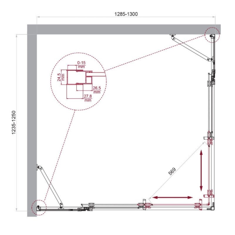 Душевой уголок BelBagno LUCE-AH-22-130/125-C-Cr, 130 х 125 см, стекло прозрачное, профиль хром