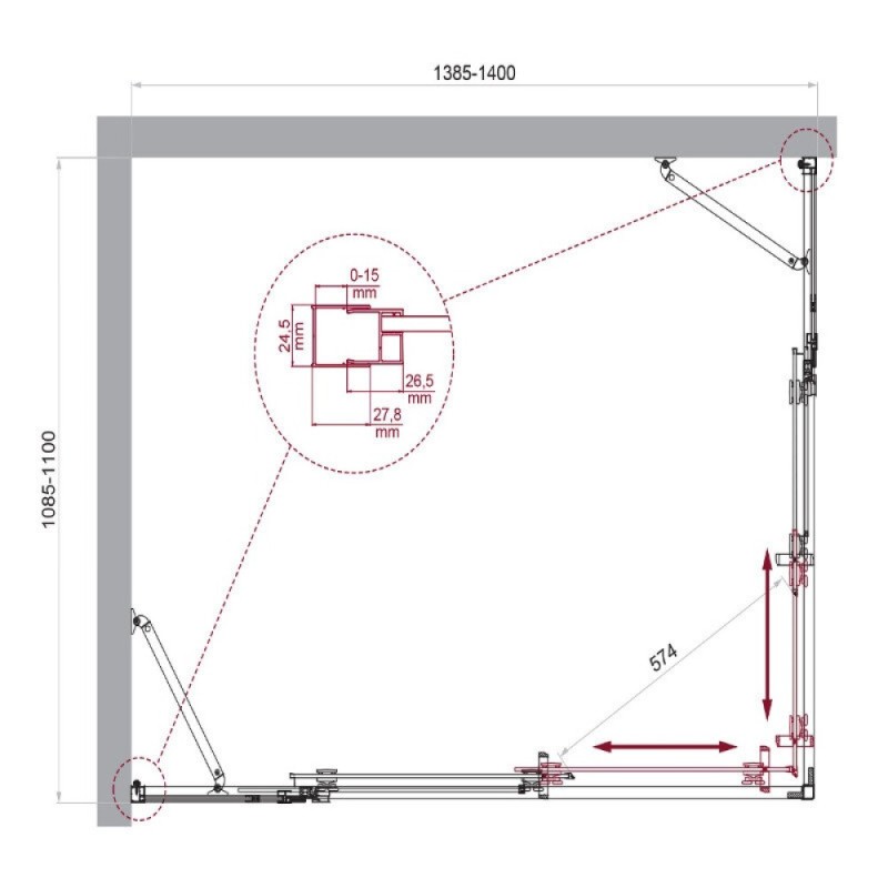 Душевой уголок BelBagno LUCE-AH-22-140/110-C-Cr, 140 х 110 см, стекло прозрачное, профиль хром