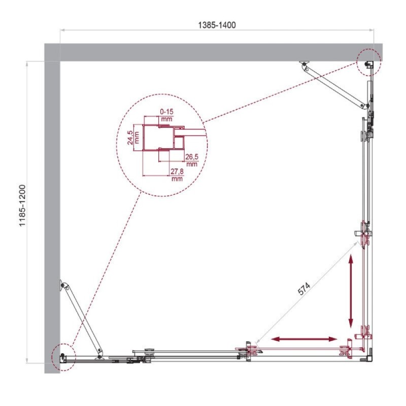 Душевой уголок BelBagno LUCE-AH-22-140/120-C-Cr, 140 х 120 см, стекло прозрачное, профиль хром