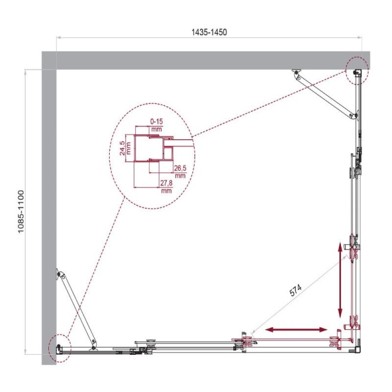Душевой уголок BelBagno LUCE-AH-22-145/110-C-Cr, 145 х 110 см, стекло прозрачное, профиль хром