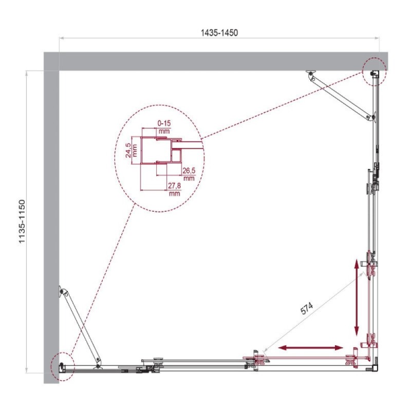 Душевой уголок BelBagno LUCE-AH-22-145/115-C-Cr, 145 х 115 см, стекло прозрачное, профиль хром
