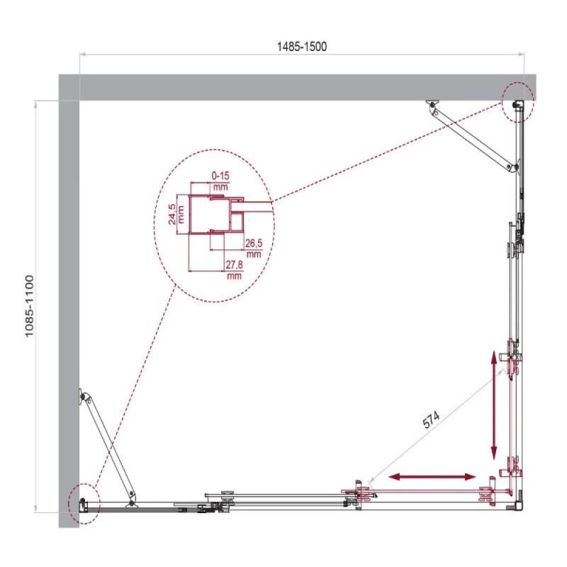 Душевой уголок BelBagno LUCE-AH-22-150/110-C-Cr, 150 х 110 см, стекло прозрачное, профиль хром