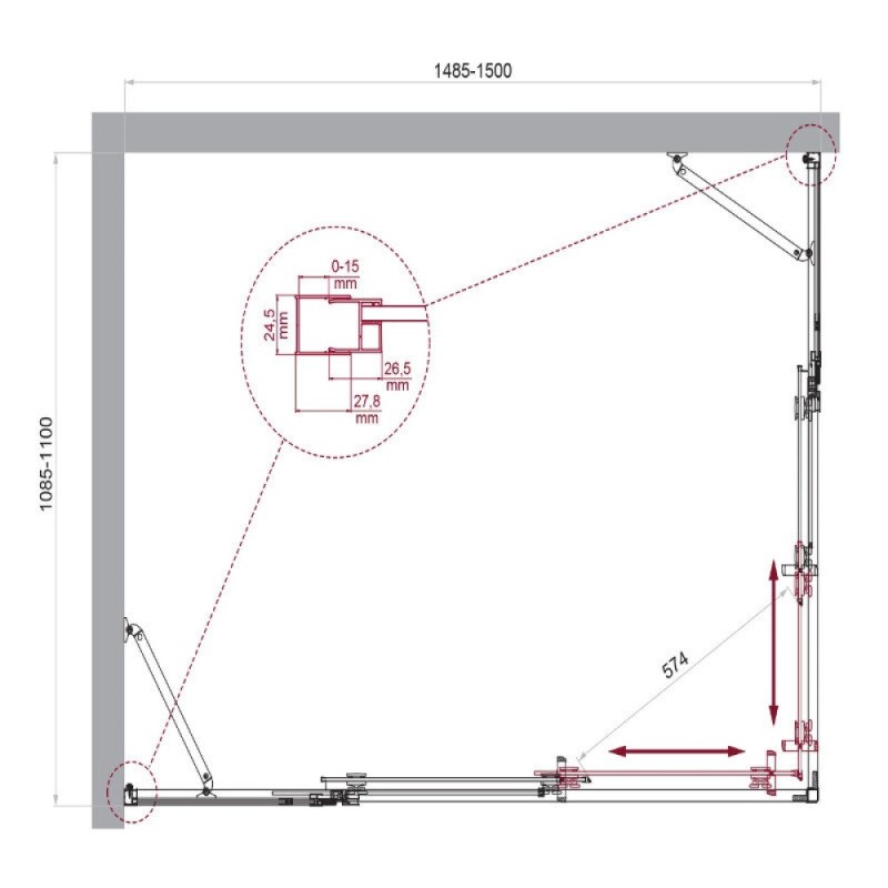 Душевой уголок BelBagno LUCE-AH-22-150/115-C-Cr, 150 х 115 см, стекло прозрачное, профиль хром