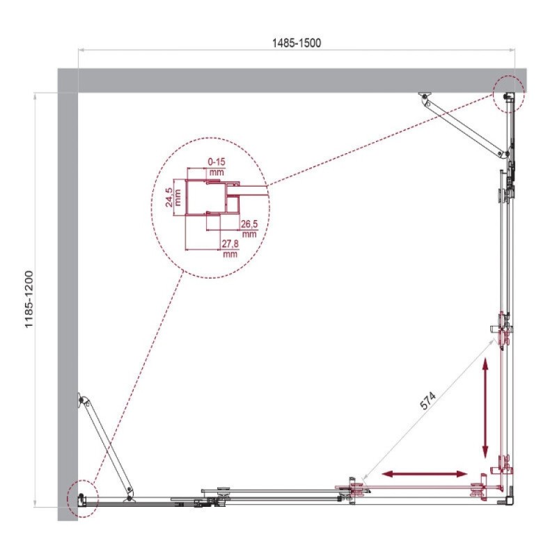 Душевой уголок BelBagno LUCE-AH-22-150/120-C-Cr, 150 х 120 см, стекло прозрачное, профиль хром