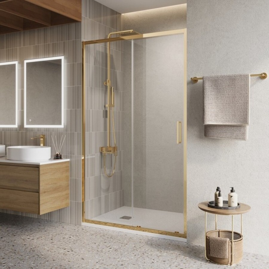 Душевая дверь BelBagno LUCE-BF-1-100-C-ORO, 100 см, стекло прозрачное, профиль золото