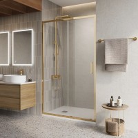 Душевая дверь BelBagno LUCE-BF-1-110-C-ORO, 110 см, стекло прозрачное, профиль золото