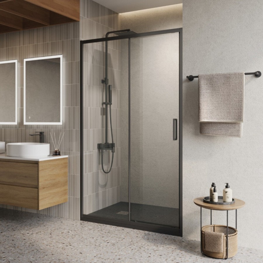 Душевая дверь BelBagno LUCE-BF-1-120-C-NERO, 120 см, стекло прозрачное, профиль черный матовый