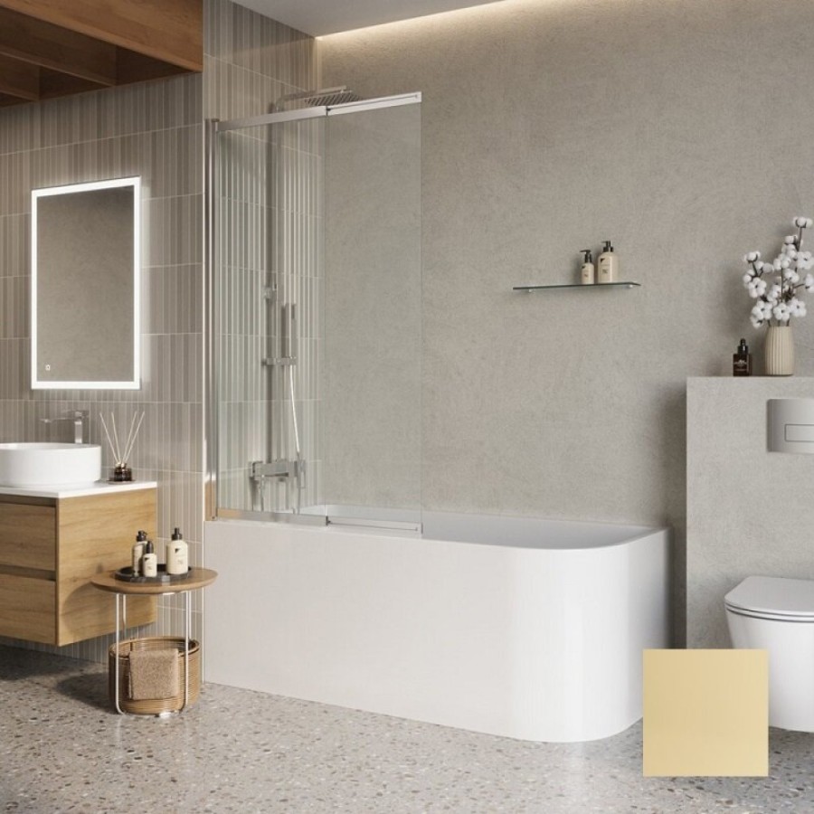 Шторка на ванну BelBagno LUCE-VF-11-100/145-C-ORO, 100 см, стекло прозрачное, профиль золото