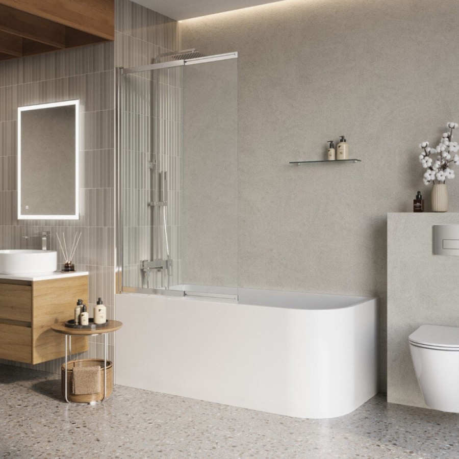 Шторка на ванну BelBagno LUCE-VF-11-80/145-C-Cr, 80 см, стекло прозрачное, профиль хром