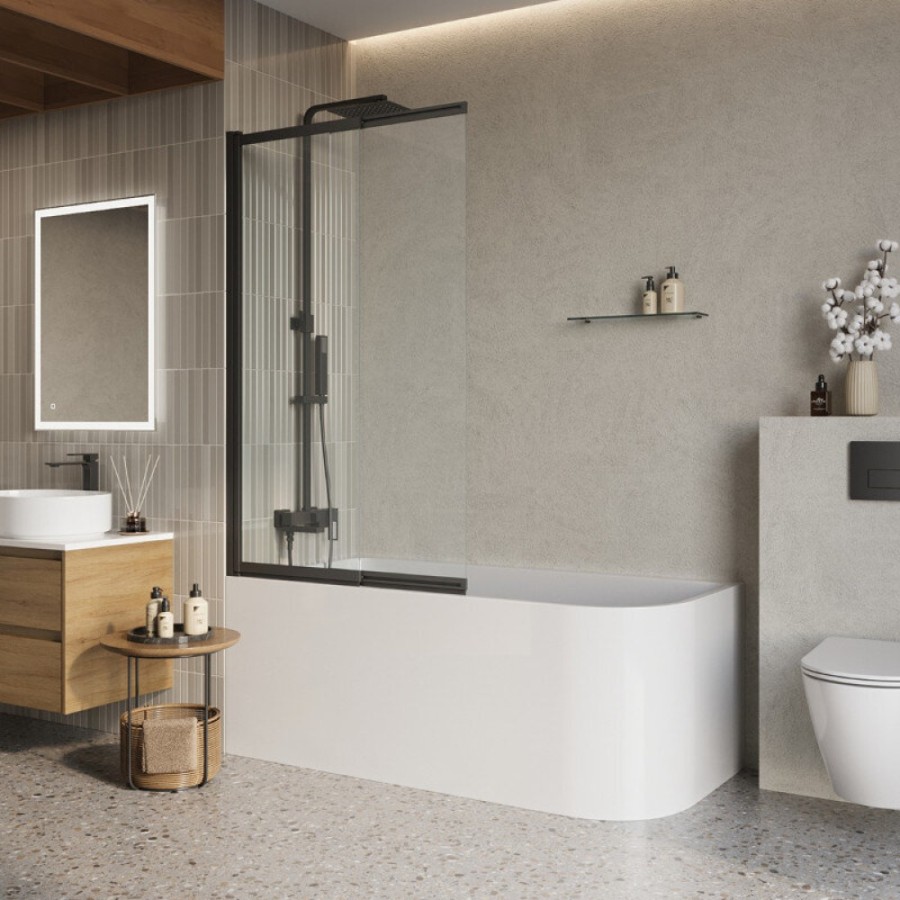 Шторка на ванну BelBagno LUCE-VF-11-90/145-C-NERO, 90 см, стекло прозрачное, профиль черный матовый