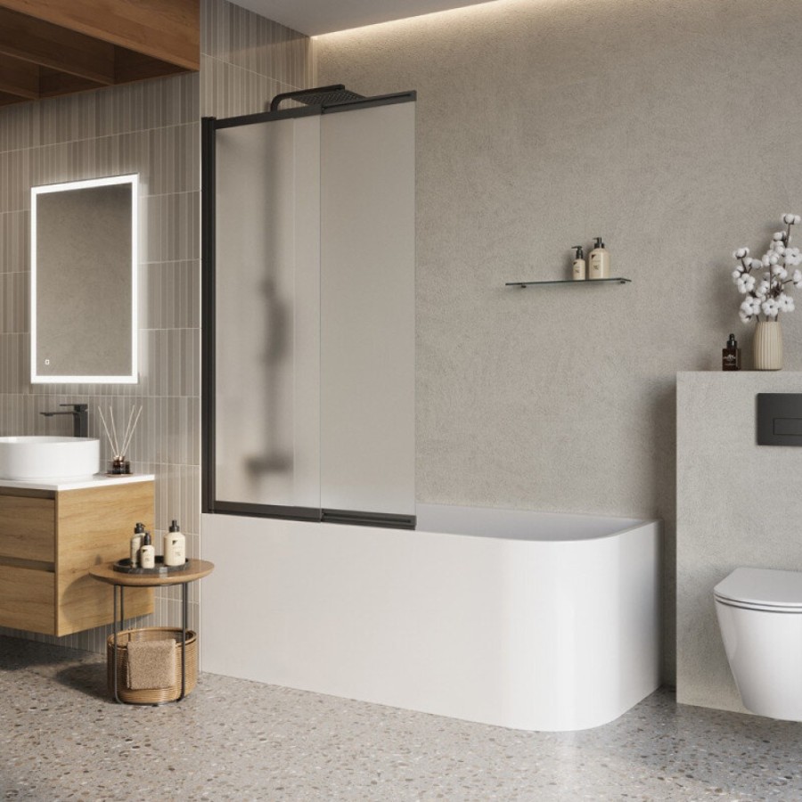 Шторка на ванну BelBagno LUCE-VF-11-90/145-P-NERO, 90 см, стекло рифленое, профиль черный матовый