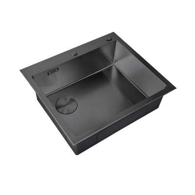 Кухонная мойка Zorg LUX 5951-L GRAFIT, 59 см, нержавеющая сталь, PVD, выпуск слева, графит