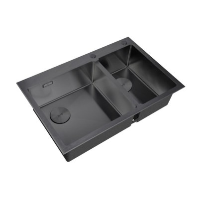 Кухонная мойка Zorg LUX 78-2-51-L GRAFIT/LUX 78-2-51-R GRAFIT, 78 см, нержавеющая сталь, цвет графит, основная чаша слева/справа