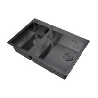 Кухонная мойка Zorg LUX 78-2-51-L GRAFIT/LUX 78-2-51-R GRAFIT, 78 см, нержавеющая сталь, цвет графит, основная чаша слева/справа