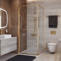 Душевой уголок Cezares LUX-A-FS-1-90-C-BORO, 90 х 90 см, стекло прозрачное, профиль брашированное золото