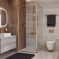 Душевой уголок Cezares LUX-A-FS-1-90-C-BORO, 90 х 90 см, стекло прозрачное, профиль брашированное золото