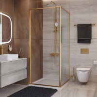 Душевой уголок Cezares LUX-A-FS-1-90-C-BORO, 90 х 90 см, стекло прозрачное, профиль брашированное золото
