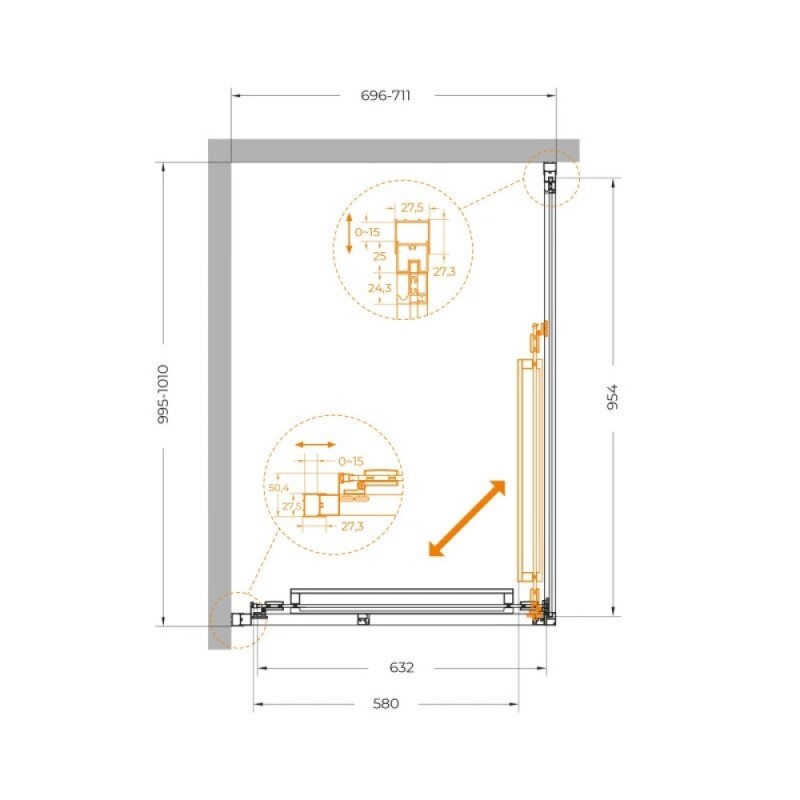 Душевой уголок Cezares LUX-AH-FS-1-70/100-C-GM, 70 х 100 см, стекло прозрачное, профиль оружейная сталь