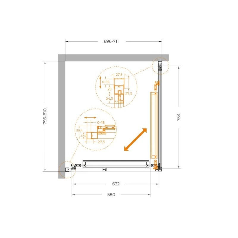 Душевой уголок Cezares LUX-AH-FS-1-70/80-C-CR, 70 х 80 см, стекло прозрачное, профиль хром