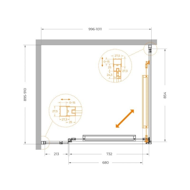 Душевой уголок Cezares LUX-AH-FS-11-100/90-C-GM, 100 х 90 см, стекло прозрачное, профиль оружейная сталь