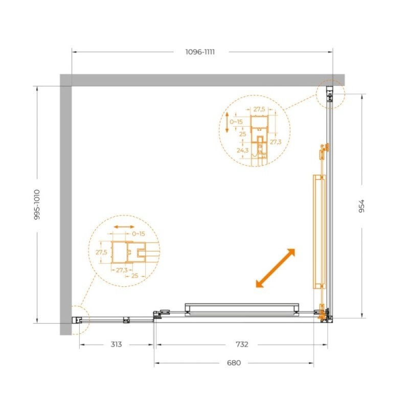 Душевой уголок Cezares LUX-AH-FS-11-110/100-C-GM, 110 х 100 см, стекло прозрачное, профиль оружейная сталь