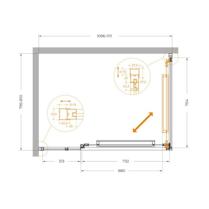 Душевой уголок Cezares LUX-AH-FS-11-110/80-C-CR, 110 х 80 см, стекло прозрачное, профиль хром