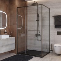 Душевой уголок Cezares LUX-AH-FS-11-110/90-C-GM, 110 х 90 см, стекло прозрачное, профиль оружейная сталь