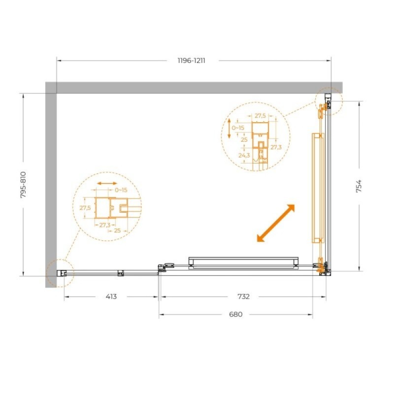 Душевой уголок Cezares LUX-AH-FS-11-120/80-C-GM, 120 х 80 см, стекло прозрачное, профиль оружейная сталь
