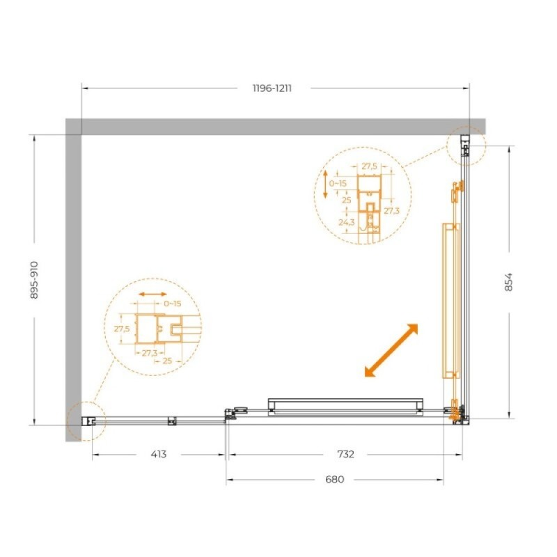 Душевой уголок Cezares LUX-AH-FS-11-120/90-C-BORO, 120 х 90 см, стекло прозрачное, профиль брашированное золото