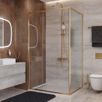 Душевой уголок Cezares LUX-AH-FS-11-120/90-C-BORO, 120 х 90 см, стекло прозрачное, профиль брашированное золото