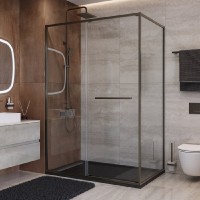 Душевой уголок Cezares LUX-AH-FS-11-140/100-C-GM, 140 х 100 см, стекло прозрачное, профиль оружейная сталь