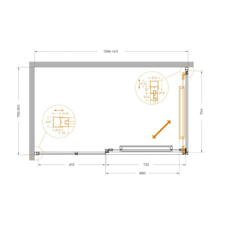Душевой уголок Cezares LUX-AH-FS-11-140/80-C-CR, 140 х 80 см, стекло прозрачное, профиль хром