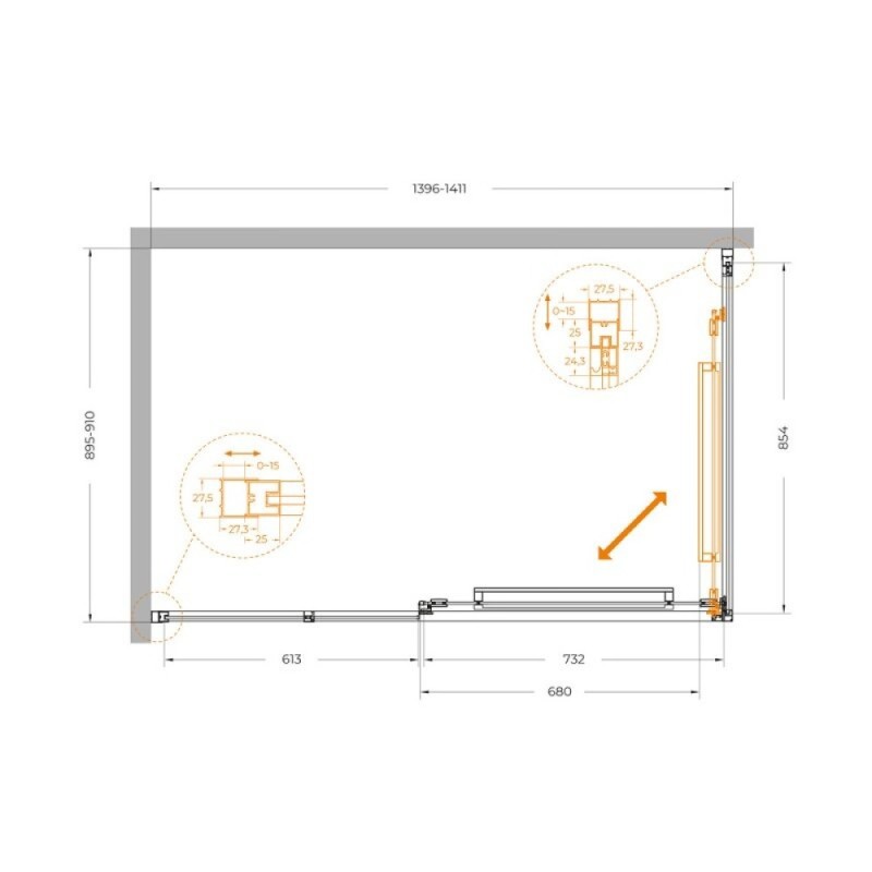 Душевой уголок Cezares LUX-AH-FS-11-140/90-C-GM, 140 х 90 см, стекло прозрачное, профиль оружейная сталь