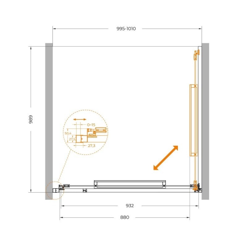 Душевая дверь Cezares LUX-B-FS-1-100-C-BORO, 100 см, стекло прозрачное, профиль брашированное золото