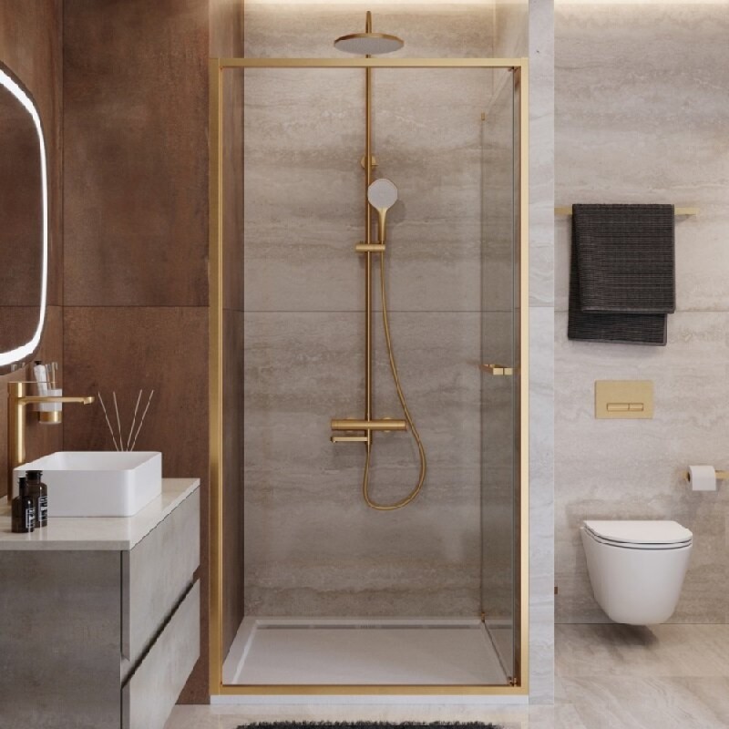 Душевая дверь Cezares LUX-B-FS-1-100-C-BORO, 100 см, стекло прозрачное, профиль брашированное золото