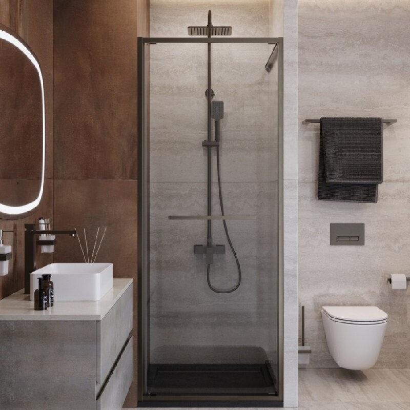 Душевая дверь Cezares LUX-B-FS-1-70-C-GM, 70 см, стекло прозрачное, профиль оружейная сталь