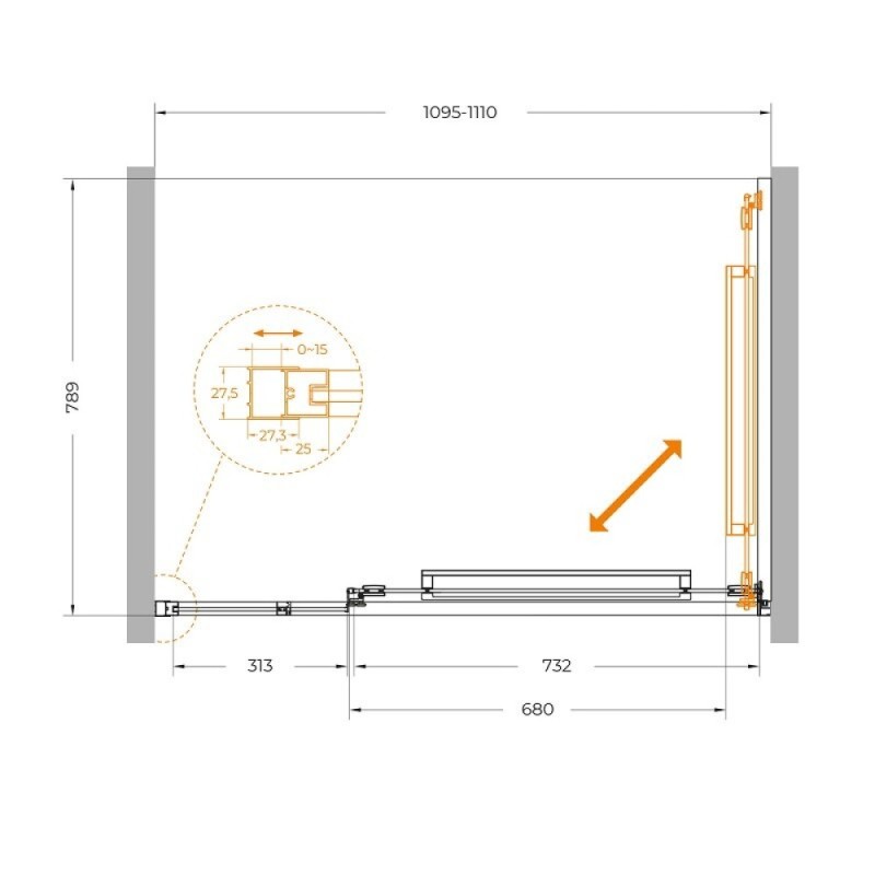 Душевая дверь Cezares LUX-B-FS-11-110-C-CR, 110 см, стекло прозрачное, профиль хром