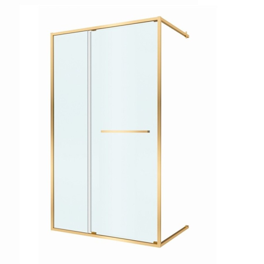 Душевая дверь Cezares LUX-B-FS-11-120-C-BORO, 120 см, стекло прозрачное, профиль брашированное золото