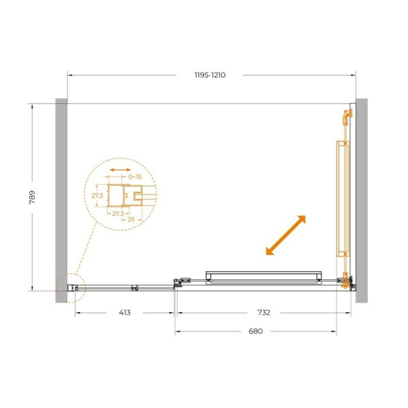 Душевая дверь Cezares LUX-B-FS-11-120-C-GM, 120 см, стекло прозрачное, профиль оружейная сталь