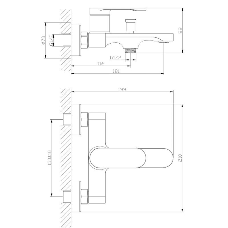 Смеситель Orange Vesper для ванны и душа, черный матовый, M10-100b