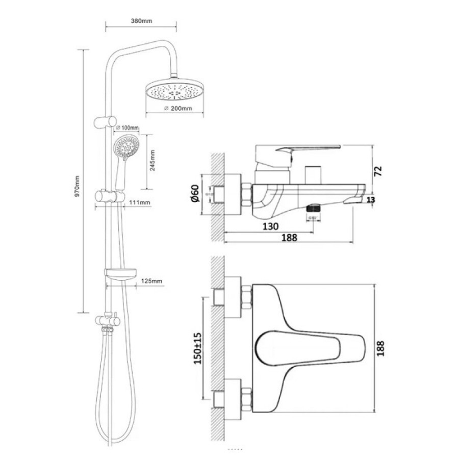 Душевая система Orange Otto M22-933cr, с изливом, цвет хром